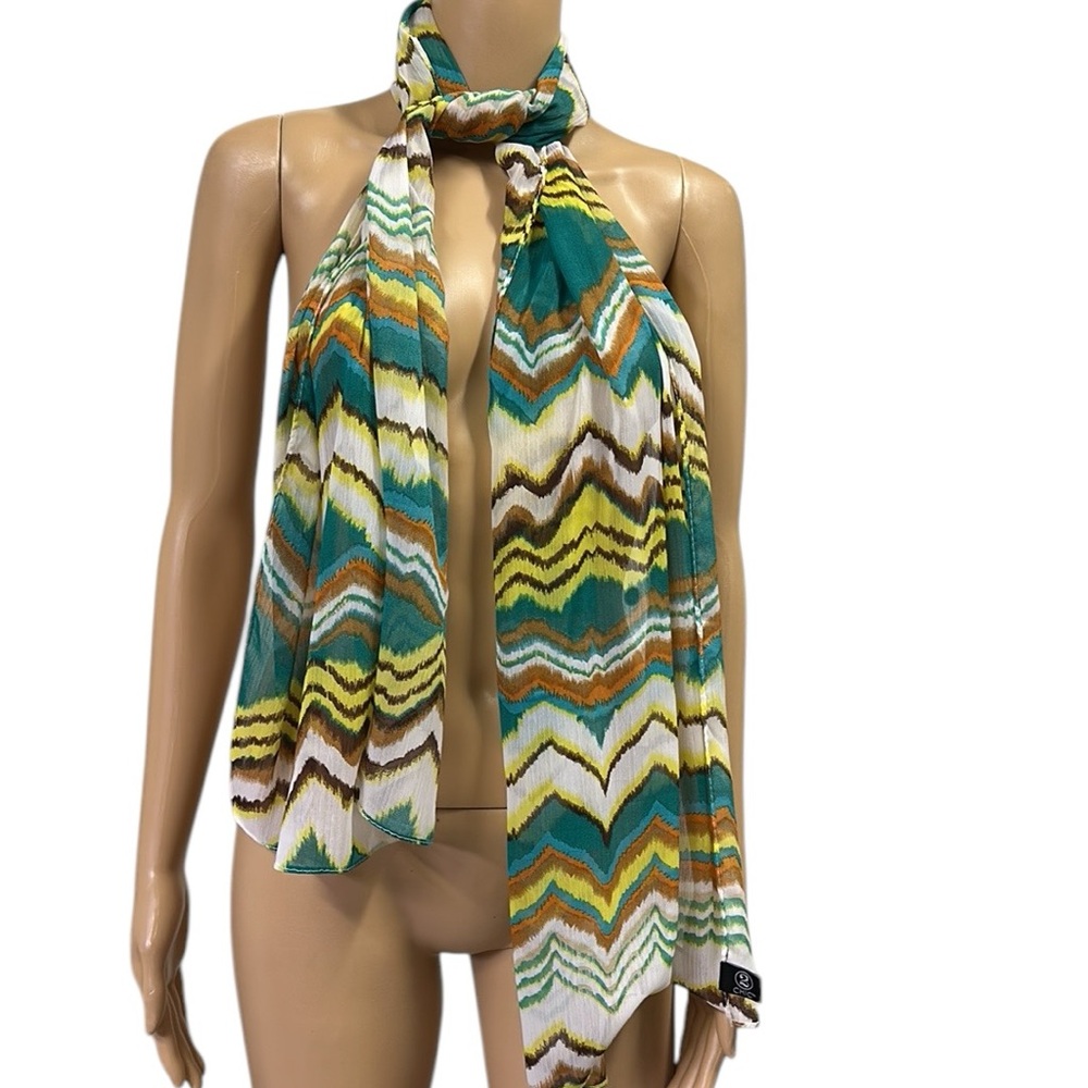 2 Chic Semi Sheer Multicolor Scarf Wrap 67 x 17.5 inches